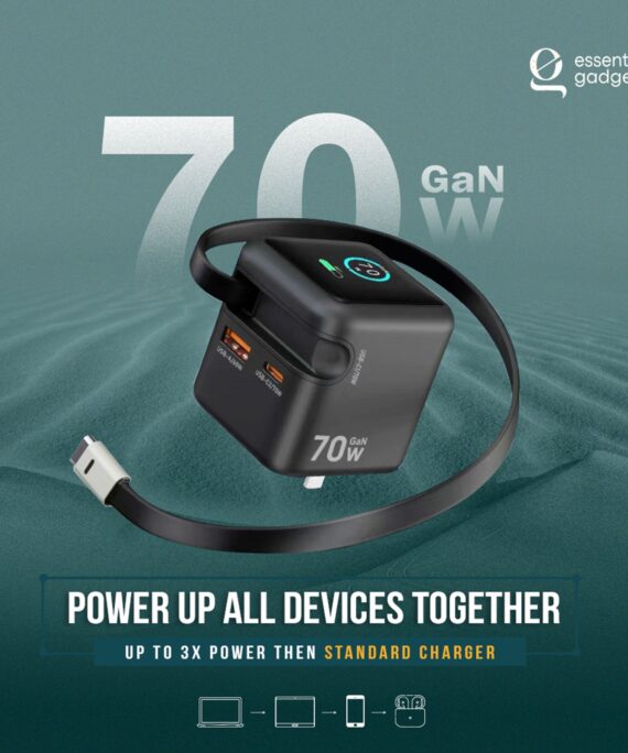 70W GaN Charger with TFT Screen Display with cable